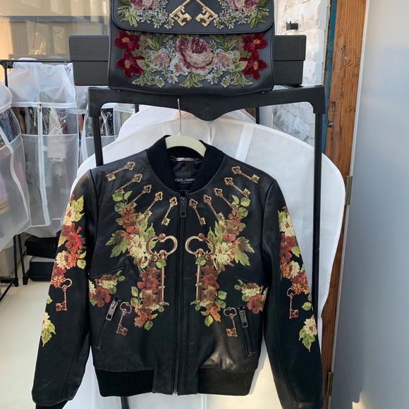 Dolce Gabbana Leather Floral bomber IT 44 - Picture 1 of 5